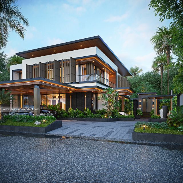Desain Tampak Depan 2 Rumah Modern 2 Lantai Ibu LVV di Denpasar, Bali