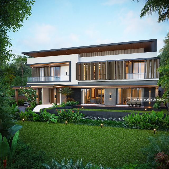 Desain Tampak Samping Rumah Modern 2 Lantai Ibu LVV di Denpasar, Bali