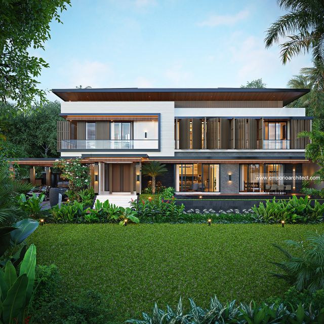 Desain Tampak Samping 2 Rumah Modern 2 Lantai Ibu LVV di Denpasar, Bali