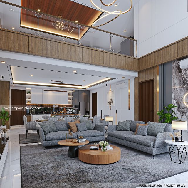 Desain Ruang Keluarga Rumah Modern 2 Lantai Ibu LVV di Denpasar, Bali