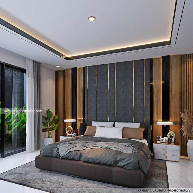 Desain Kamar Tidur Utama Rumah Modern 2 Lantai Ibu LVV di Denpasar, Bali