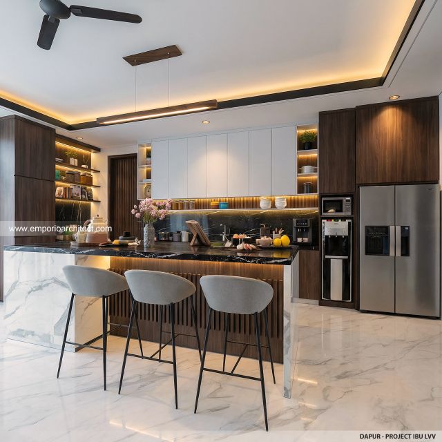 Desain Dapur Rumah Modern 2 Lantai Ibu LVV di Denpasar, Bali
