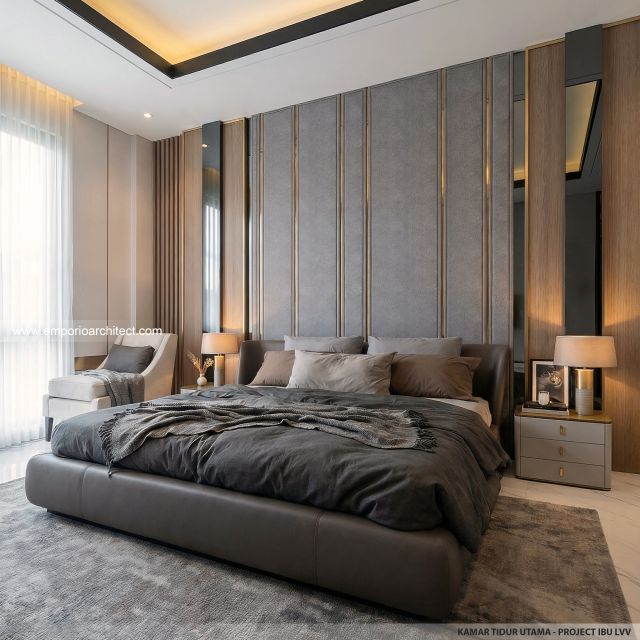 Desain Kamar Tidur Utama Rumah Modern 2 Lantai Ibu LVV di Denpasar, Bali