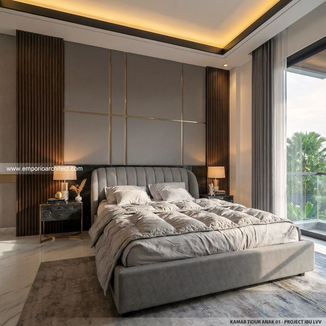 Desain Kamar Tidur Anak 1 Rumah Modern 2 Lantai Ibu LVV di Denpasar, Bali