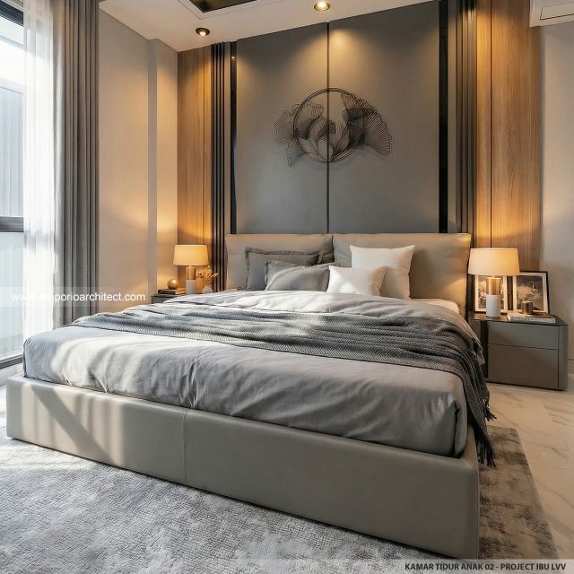 Desain Kamar Tidur Anak 2 Rumah Modern 2 Lantai Ibu LVV di Denpasar, Bali