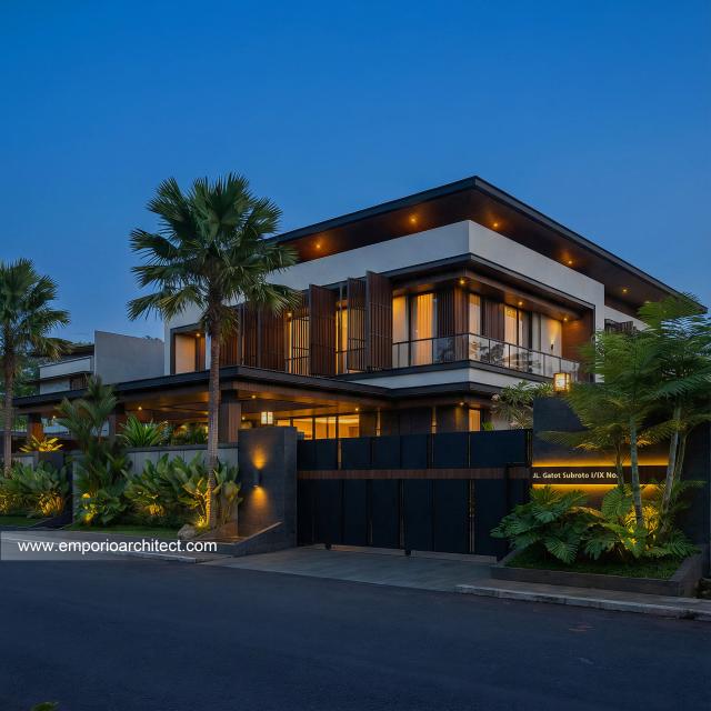 Desain Tampak Depan Rumah Modern 2 Lantai Ibu LVV di Denpasar, Bali