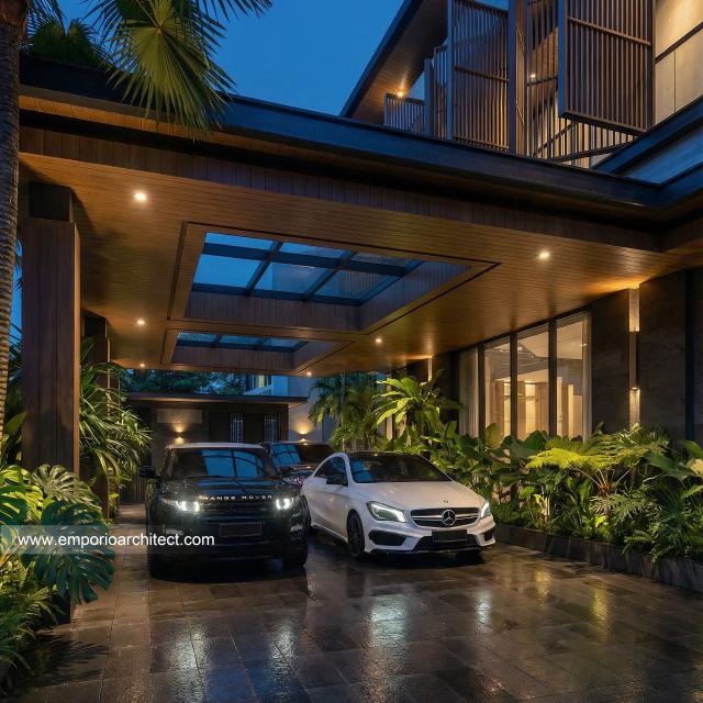 Desain Tampak Detail Depan 2 Rumah Modern 2 Lantai Ibu LVV di Denpasar, Bali