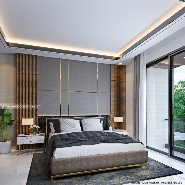 Desain Kamar Tidur Anak 1 Rumah Modern 2 Lantai Ibu LVV di Denpasar, Bali