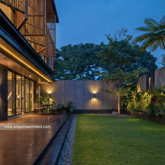 Desain Tampak Detail Samping Rumah Modern 2 Lantai Ibu LVV di Denpasar, Bali
