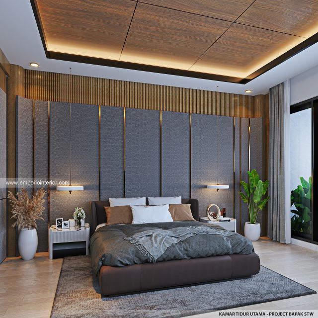 Desain Kamar Tidur Utama Rumah Modern 2 Lantai Bapak STW di Denpasar, Bali