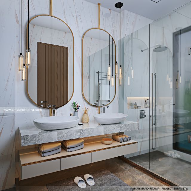 Desain Kamar Mandi Utama Rumah Modern 2 Lantai Bapak STW di Denpasar, Bali