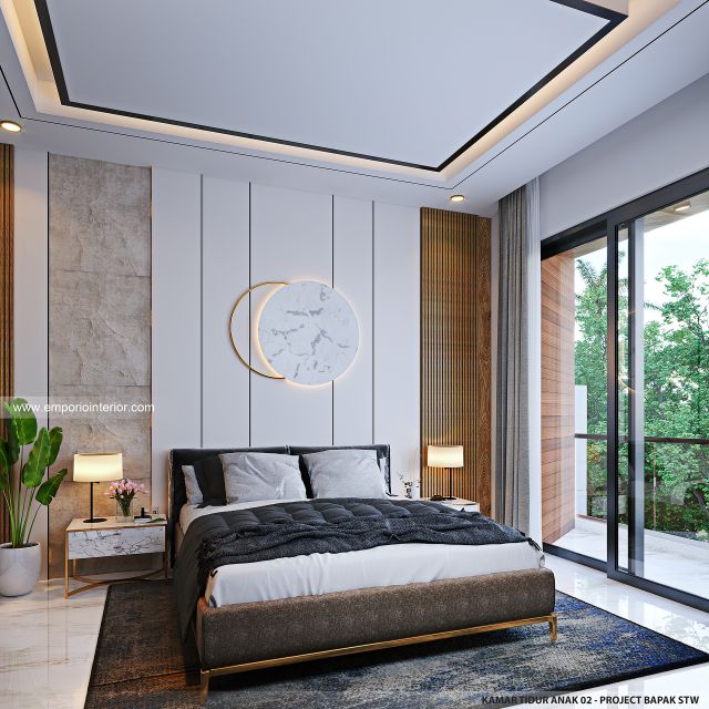 Desain Kamar Tidur Anak 2 Rumah Modern 2 Lantai Bapak STW di Denpasar, Bali