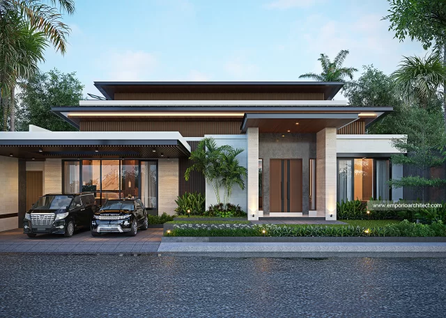 Desain Tampak Depan Rumah Modern 2 Lantai Bapak KG di Samarinda