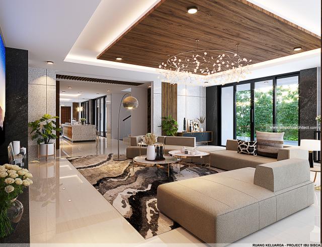 Desain Ruang Keluarga Rumah Modern 2 Lantai Ibu SSC di Bogor, Jawa Barat