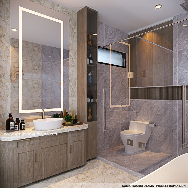 Desain Kamar Mandi Utama Rumah Modern 2 Lantai Bapak DDN di Tabanan, Bali