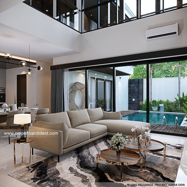 Desain Ruang Keluarga Rumah Modern 2 Lantai Bapak DDN di Tabanan, Bali