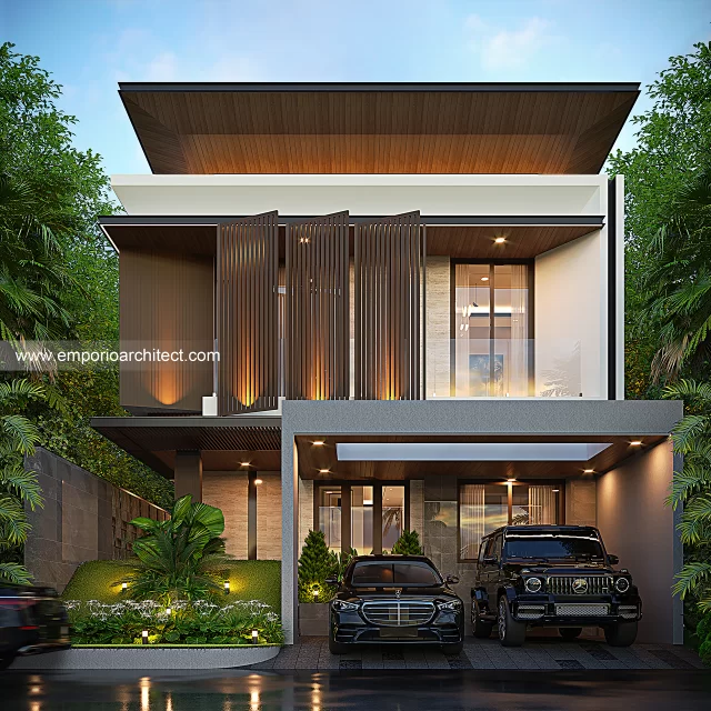 Desain Tampak Depan Rumah Modern 2 Lantai Ibu FF di Semarang
