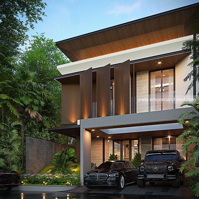 Desain Tampak Depan 2 Rumah Modern 2 Lantai Ibu FF di Semarang