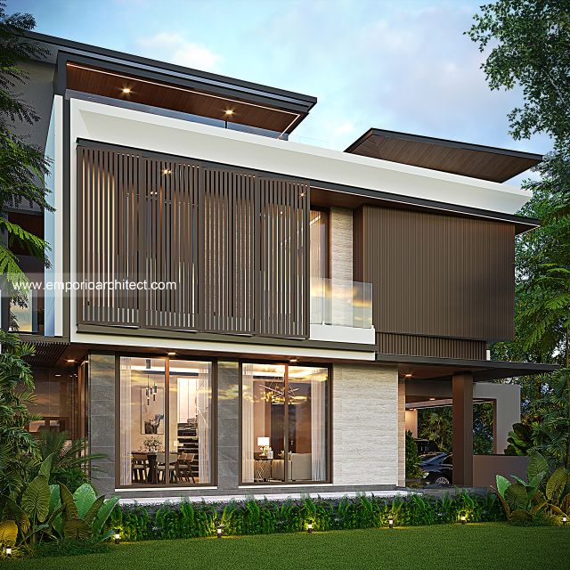 Desain Tampak Samping Rumah Modern 2 Lantai Ibu FF di Semarang