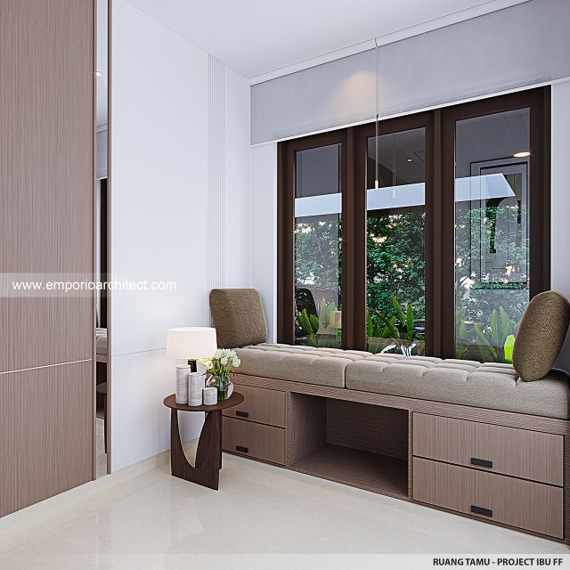 Desain Ruang Tamu Rumah Modern 2 Lantai Ibu FF di Semarang