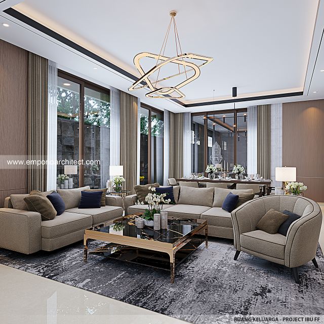 Desain Ruang Keluarga Rumah Modern 2 Lantai Ibu FF di Semarang