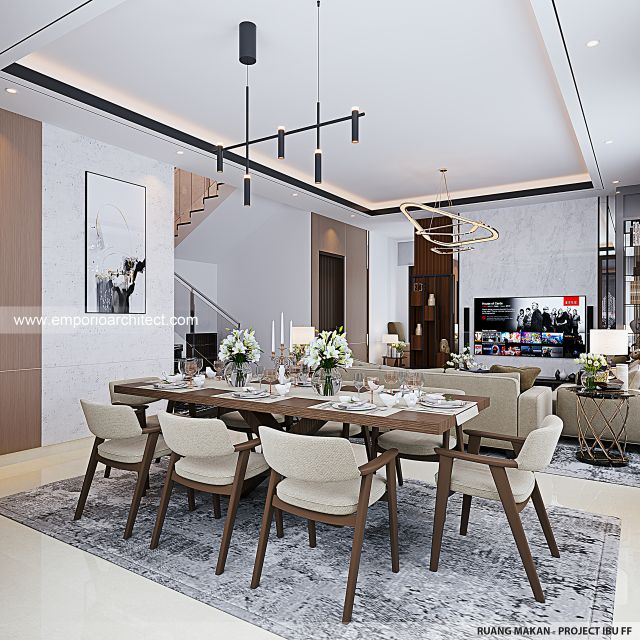 Desain Ruang Makan Rumah Modern 2 Lantai Ibu FF di Semarang