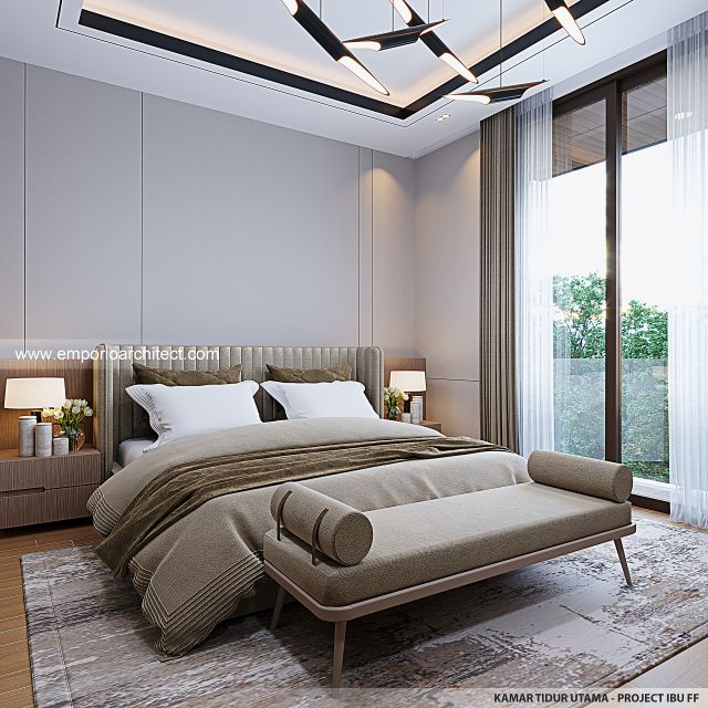 Desain Kamar Tidur Utama Rumah Modern 2 Lantai Ibu FF di Semarang