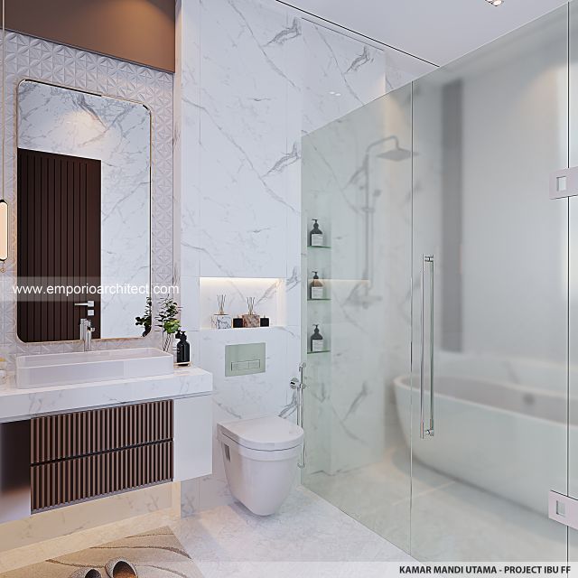 Desain Kamar Mandi Utama Rumah Modern 2 Lantai Ibu FF di Semarang