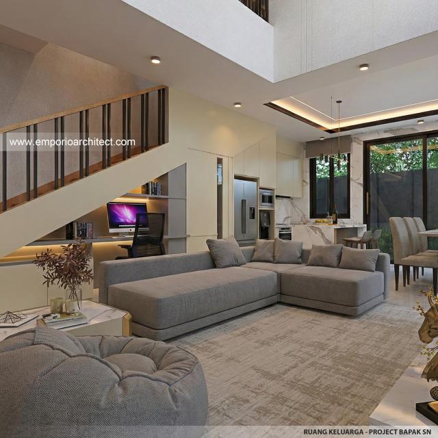 Desain Ruang Keluarga Rumah Modern 2 Lantai Bapak SN di Batam