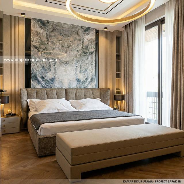 Desain Kamar Tidur Utama Rumah Modern 2 Lantai Bapak SN di Batam