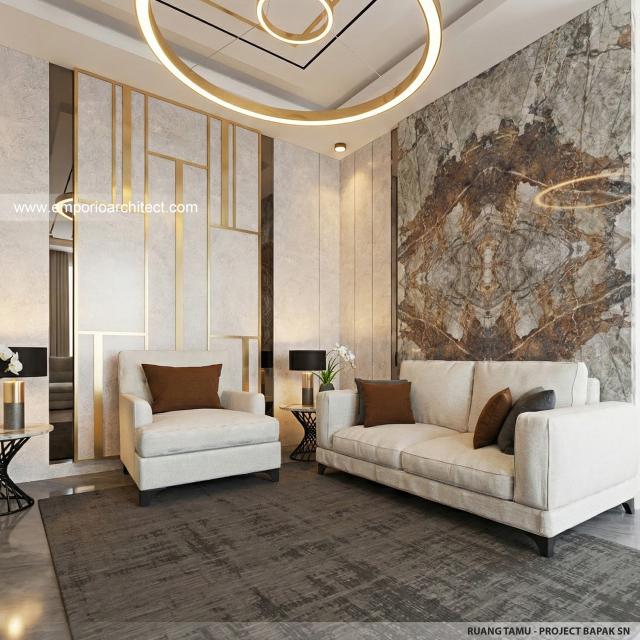 Desain Ruang Tamu Rumah Modern 2 Lantai Bapak SN di Batam