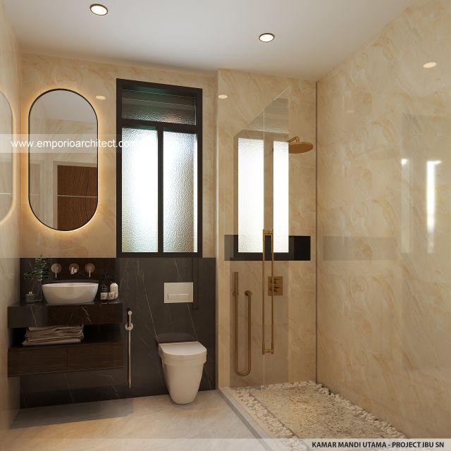 Desain Kamar Mandi Utama Rumah Modern 2 Lantai Bapak SN di Batam
