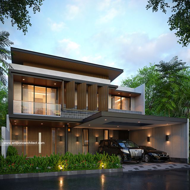 Desain Tampak Depan 2 Rumah Modern 2 Lantai Bapak SN di Batam