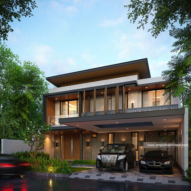 Desain Tampak Depan 3 Rumah Modern 2 Lantai Bapak SN di Batam