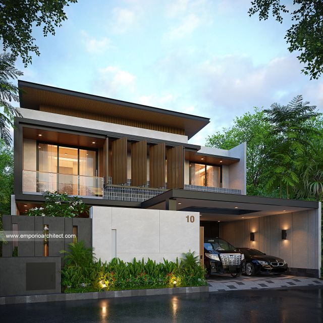 Desain Tampak Depan Dengan Pagar Rumah Modern 2 Lantai Bapak SN di Batam