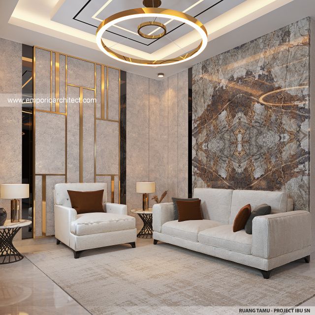 Desain Ruang Tamu Rumah Modern 2 Lantai Bapak SN di Batam