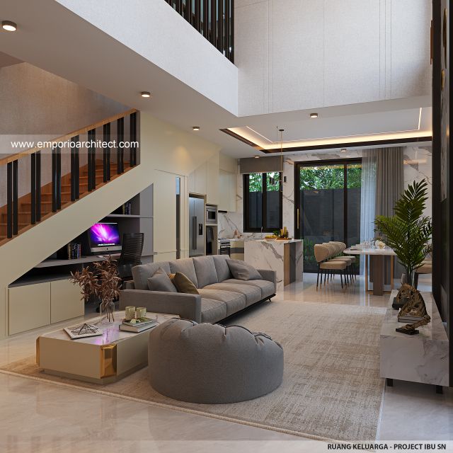 Desain Ruang Keluarga Rumah Modern 2 Lantai Bapak SN di Batam