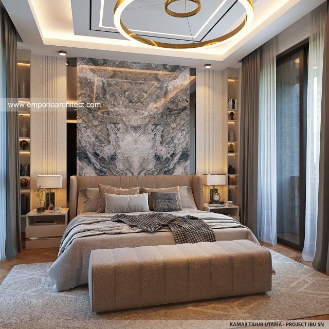 Desain Kamar Tidur Utama Rumah Modern 2 Lantai Bapak SN di Batam