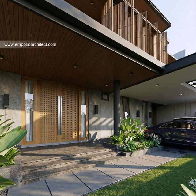 Desain Tampak Detail Depan Rumah Modern 2 Lantai Bapak SN di Batam