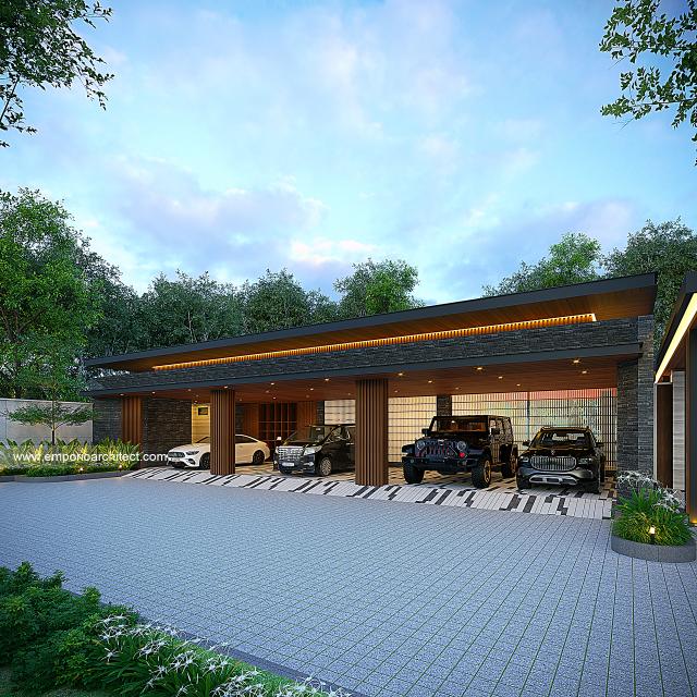 Desain Area Garasi Rumah Modern 2 Lantai Bapak CCP di Kuningan, Jawa Barat