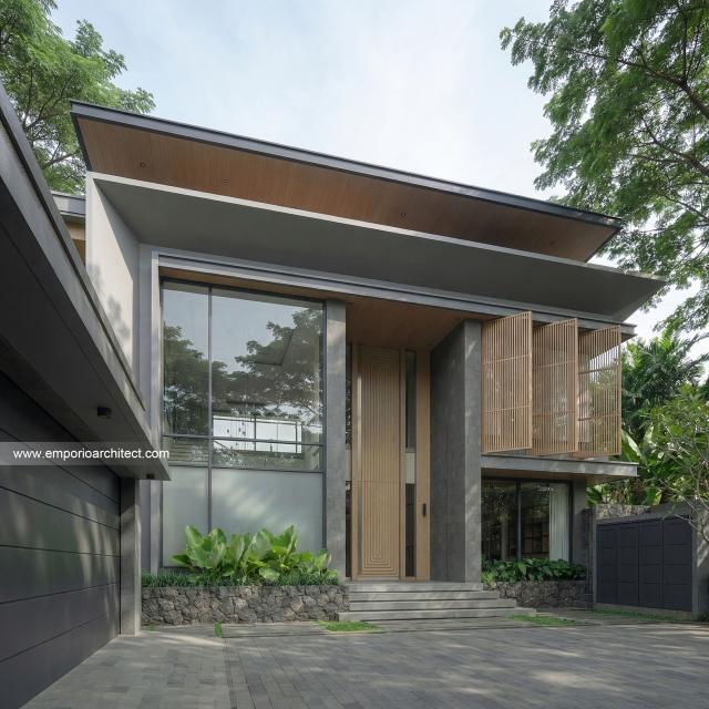 Desain Tampak Detail Depan 2 Rumah Modern 2 Lantai Bapak SDT II di Solo