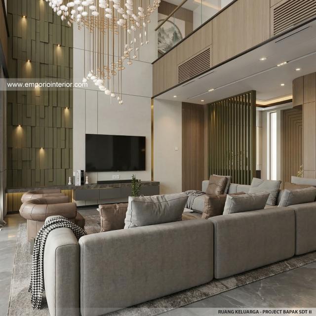 Desain Ruang Keluarga Rumah Modern 2 Lantai Bapak SDT II di Solo