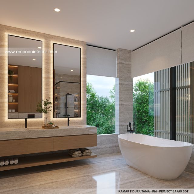 Desain Kamar Mandi Utama Rumah Modern 2 Lantai Bapak SDT II di Solo