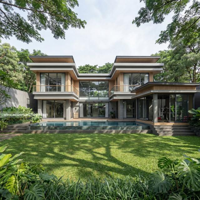 Desain Tampak Belakang Rumah Modern 2 Lantai Bapak SDT II di Solo