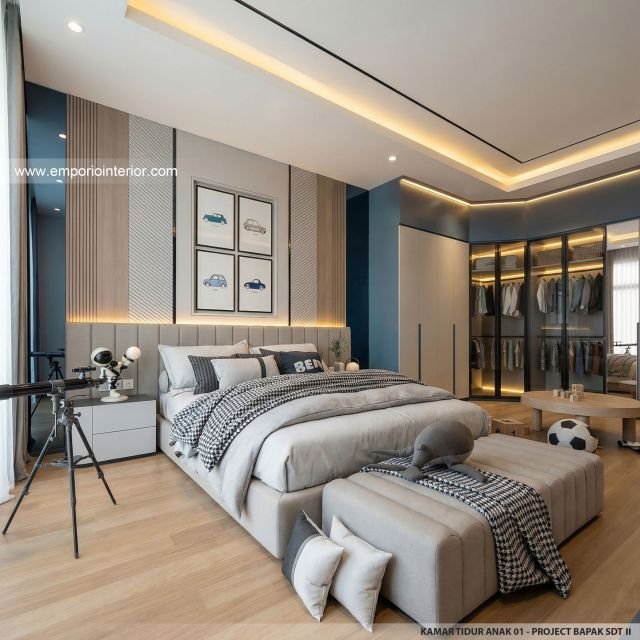 Desain Kamar Tidur Anak 1 Rumah Modern 2 Lantai Bapak SDT II di Solo