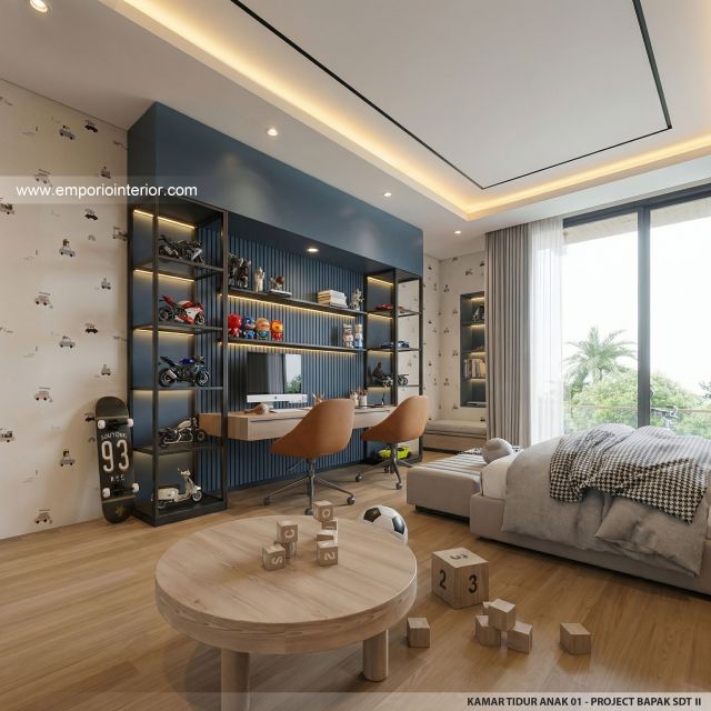 Desain Kamar Tidur Anak 1 Rumah Modern 2 Lantai Bapak SDT II di Solo