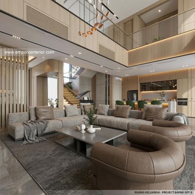 Desain Ruang Keluarga Rumah Modern 2 Lantai Bapak SDT II di Solo