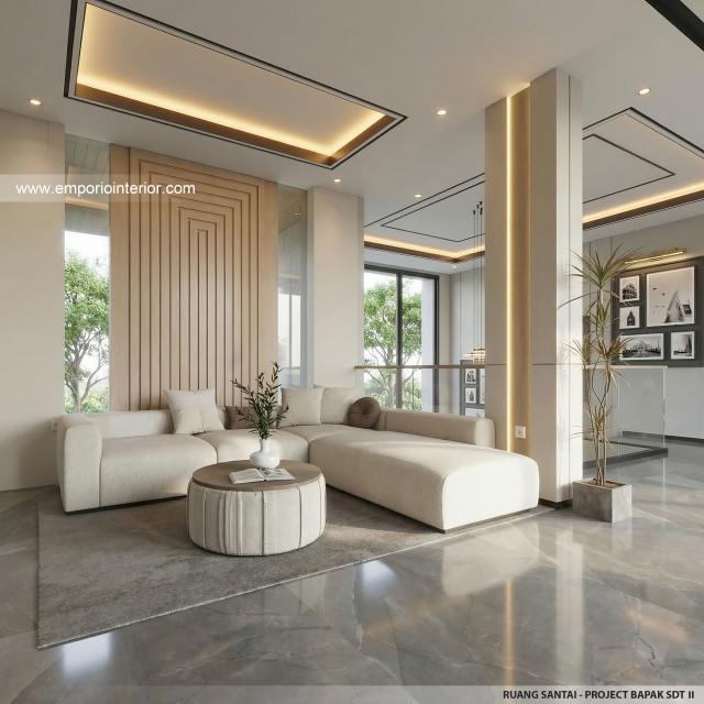 Desain Ruang Santai Rumah Modern 2 Lantai Bapak SDT II di Solo