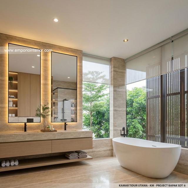 Desain Kamar Mandi Utama Rumah Modern 2 Lantai Bapak SDT II di Solo