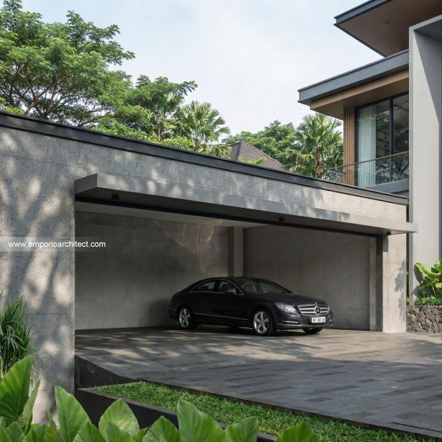 Desain Tampak Detail Depan Rumah Modern 2 Lantai Bapak SDT II di Solo